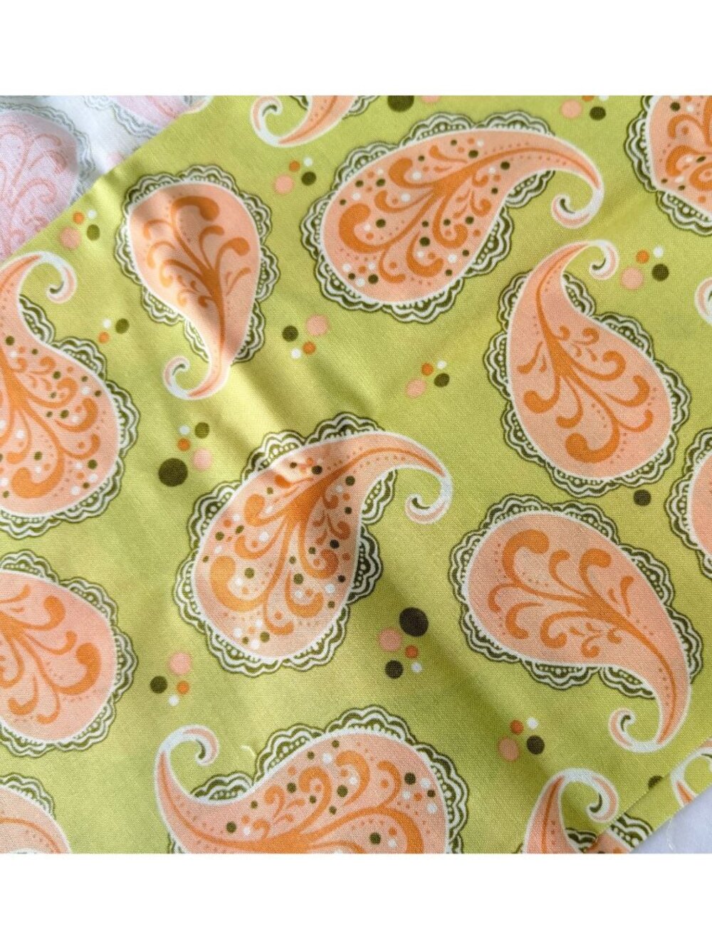 Peach Paisley Green Fabric Quilt Remnant Lot 6 Pieces Cotton 13 x 18 Sewing
